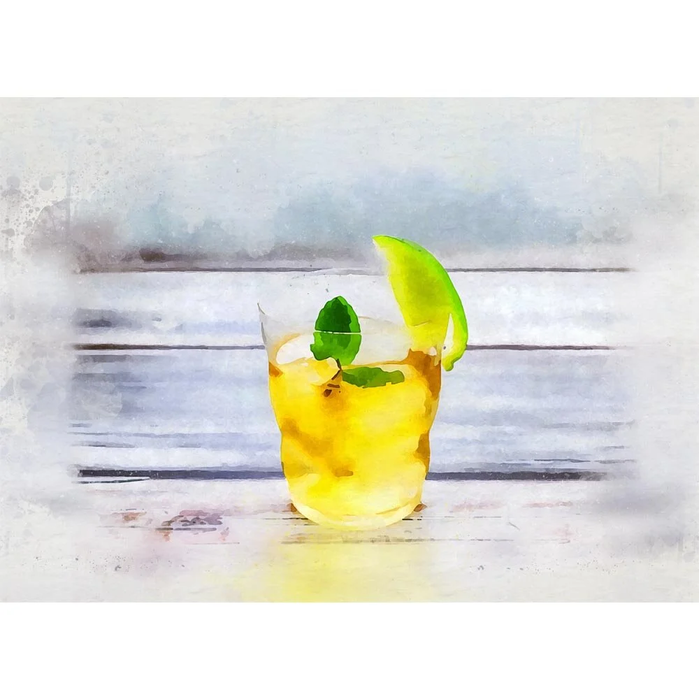 lemon daiquiri cocktail on a wooden table abstract figurative painting print