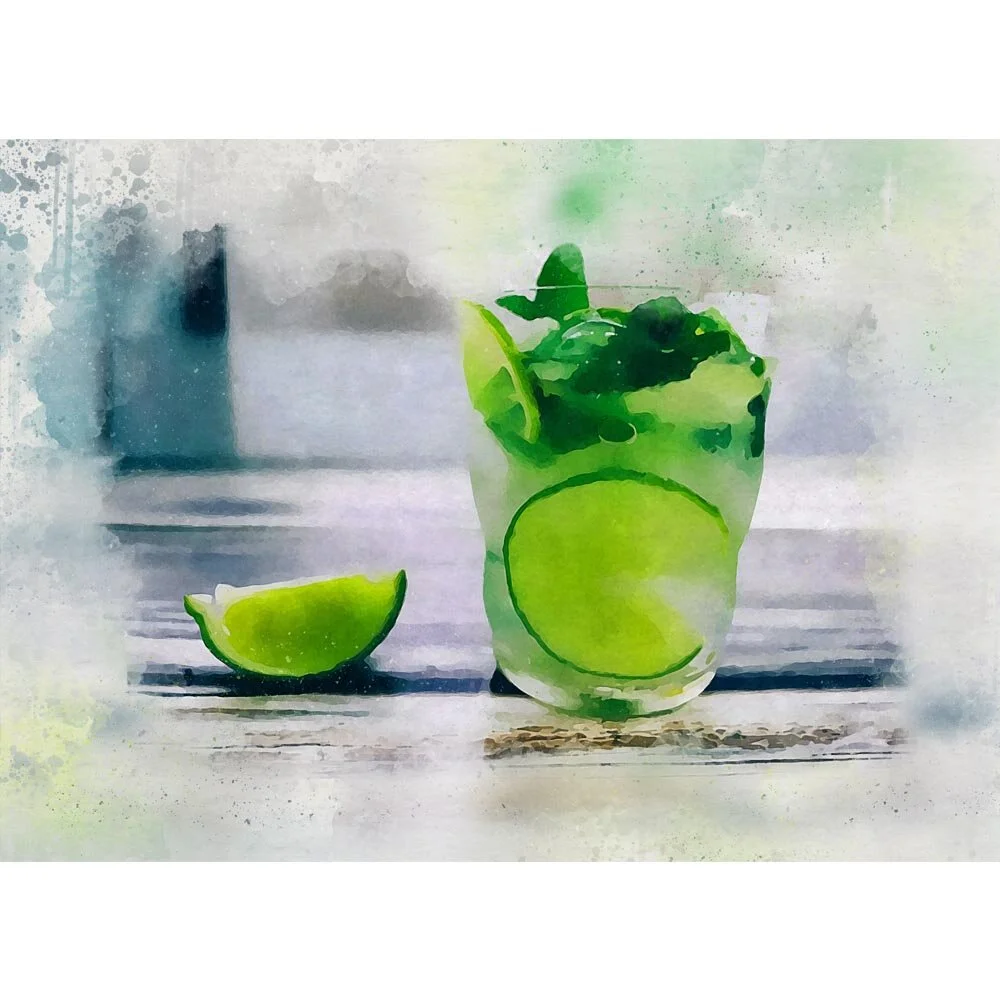 mojito cocktail on a wooden table abstract figurative painting print