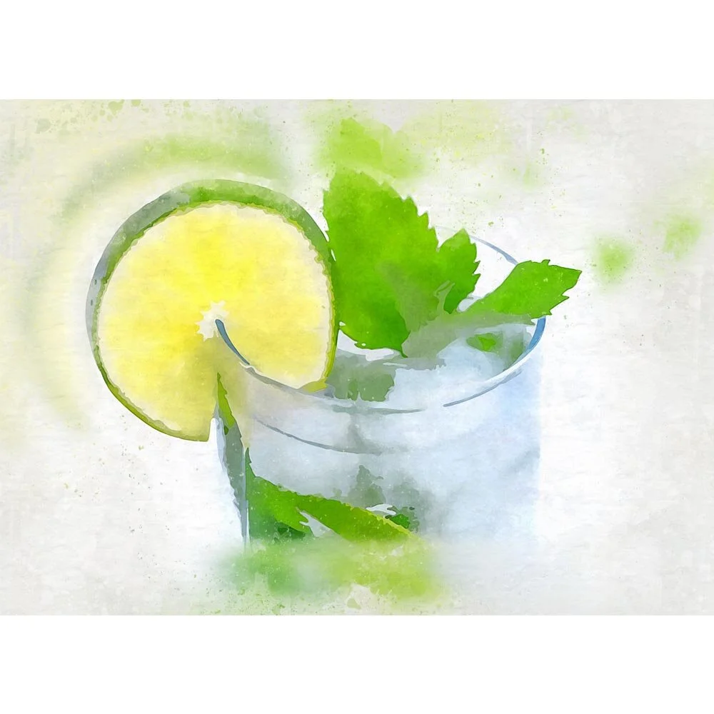 mojito cocktail close up abstract figurative painting print