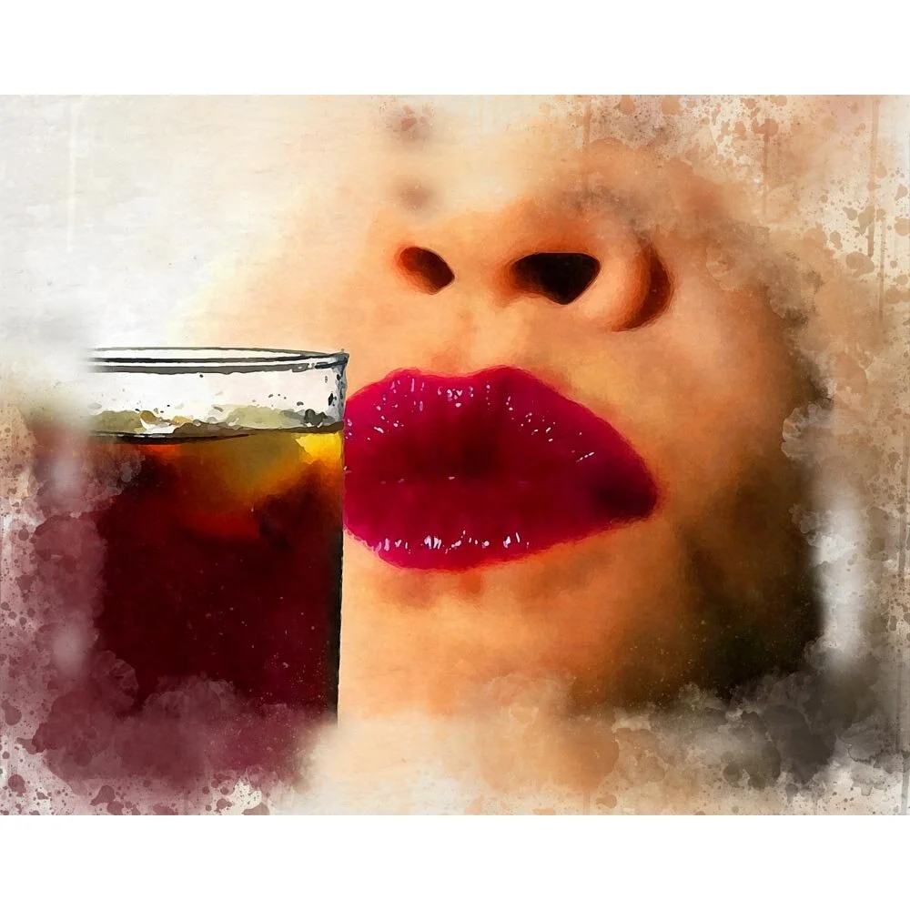 cuba libre cocktail with a kiss abstract figurative painting print