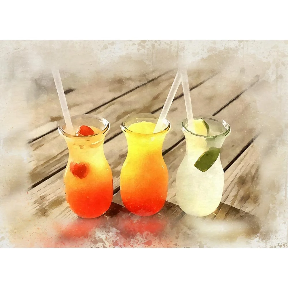three sunny cool lemonades in a row abstract figurative painting print
