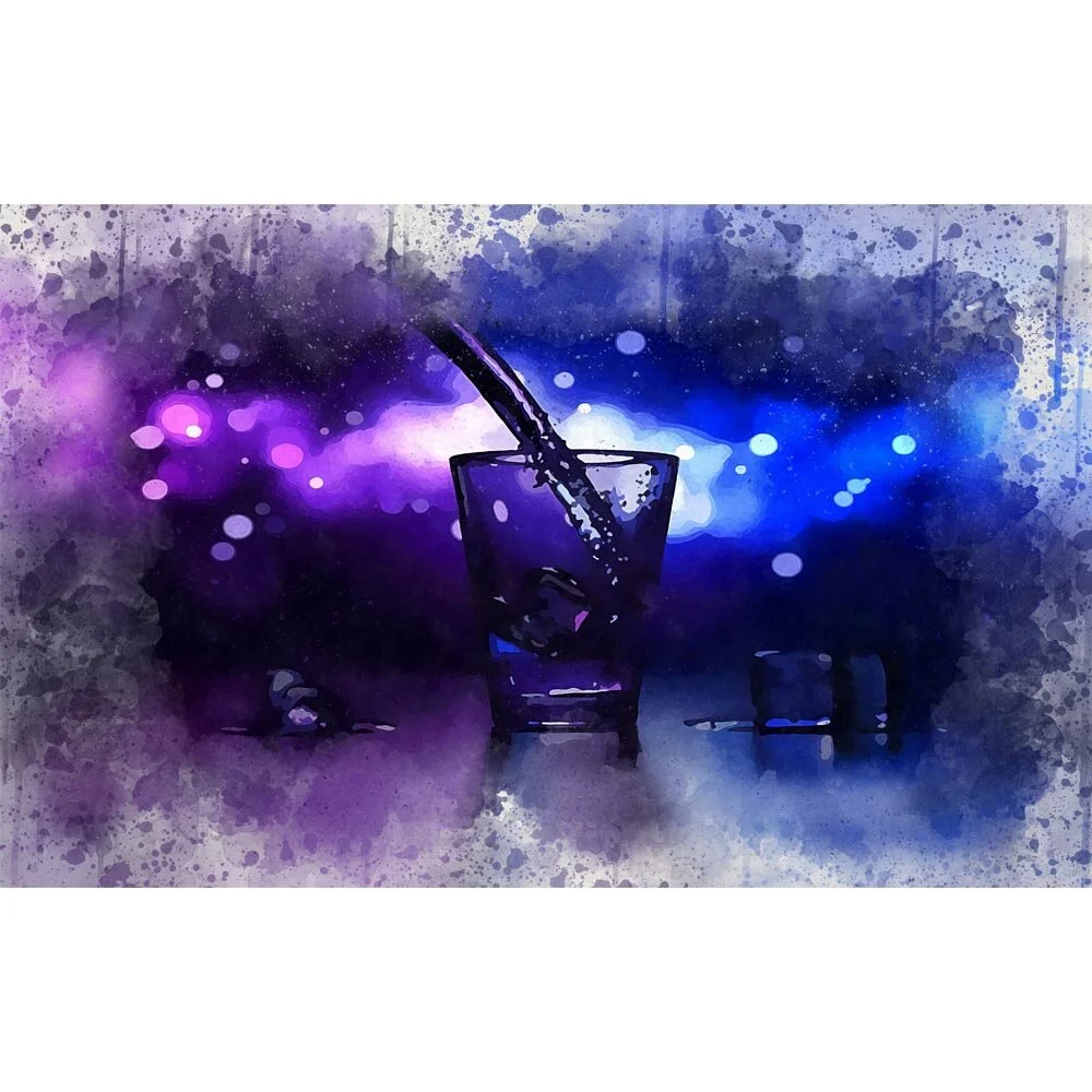 cocktail glass with ice cubes abstract figurative painting print