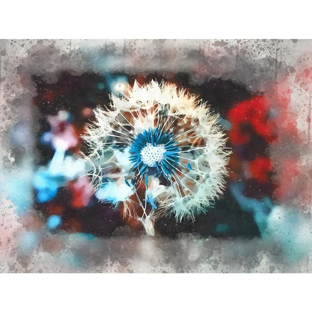 blue dandelion seeds on stem abstract figurative print
