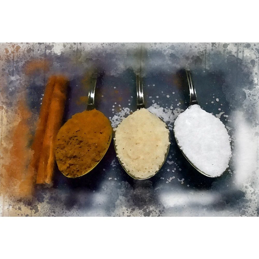 cinnamon and sugar on spoons abstract figurative print