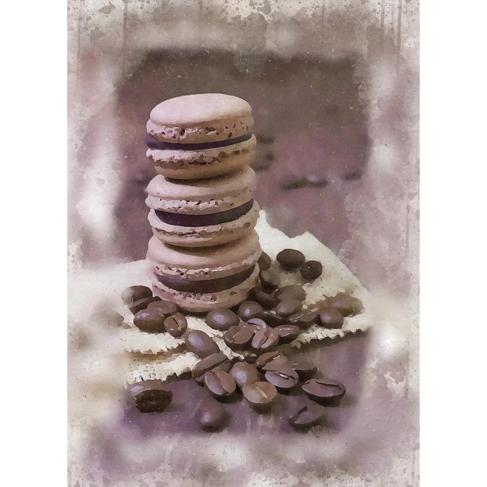 stack of macarons with coffee beans monochromatic abstract figurative print