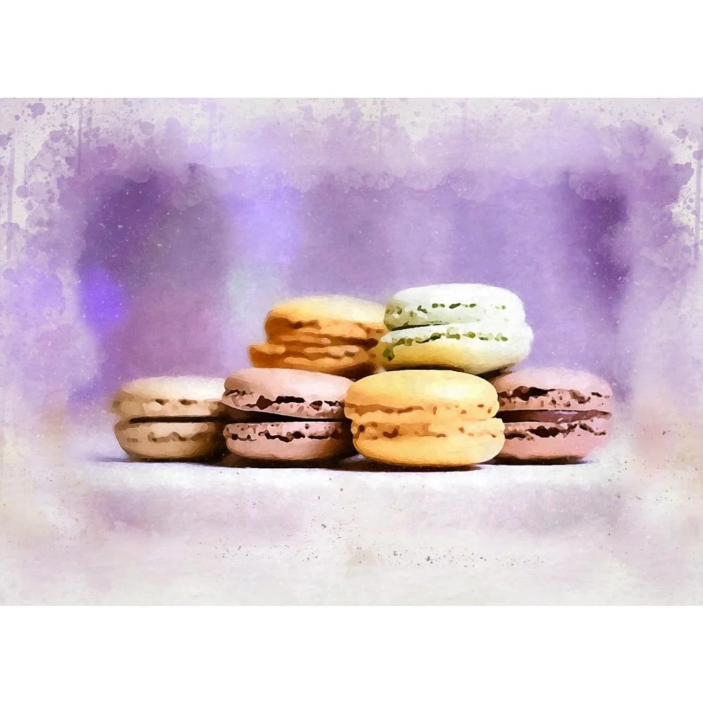 stack of macarons on purple background abstract figurative print