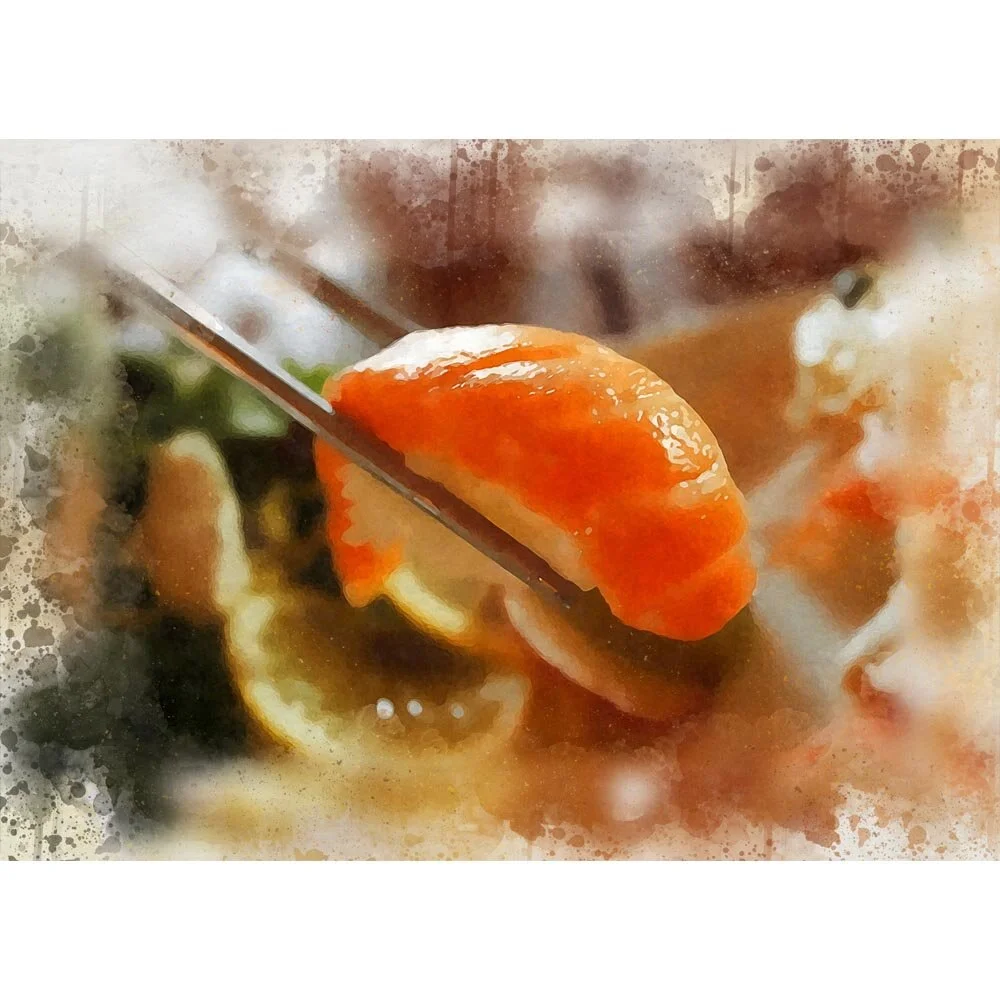nigiri salmon sushi abstract figurative print