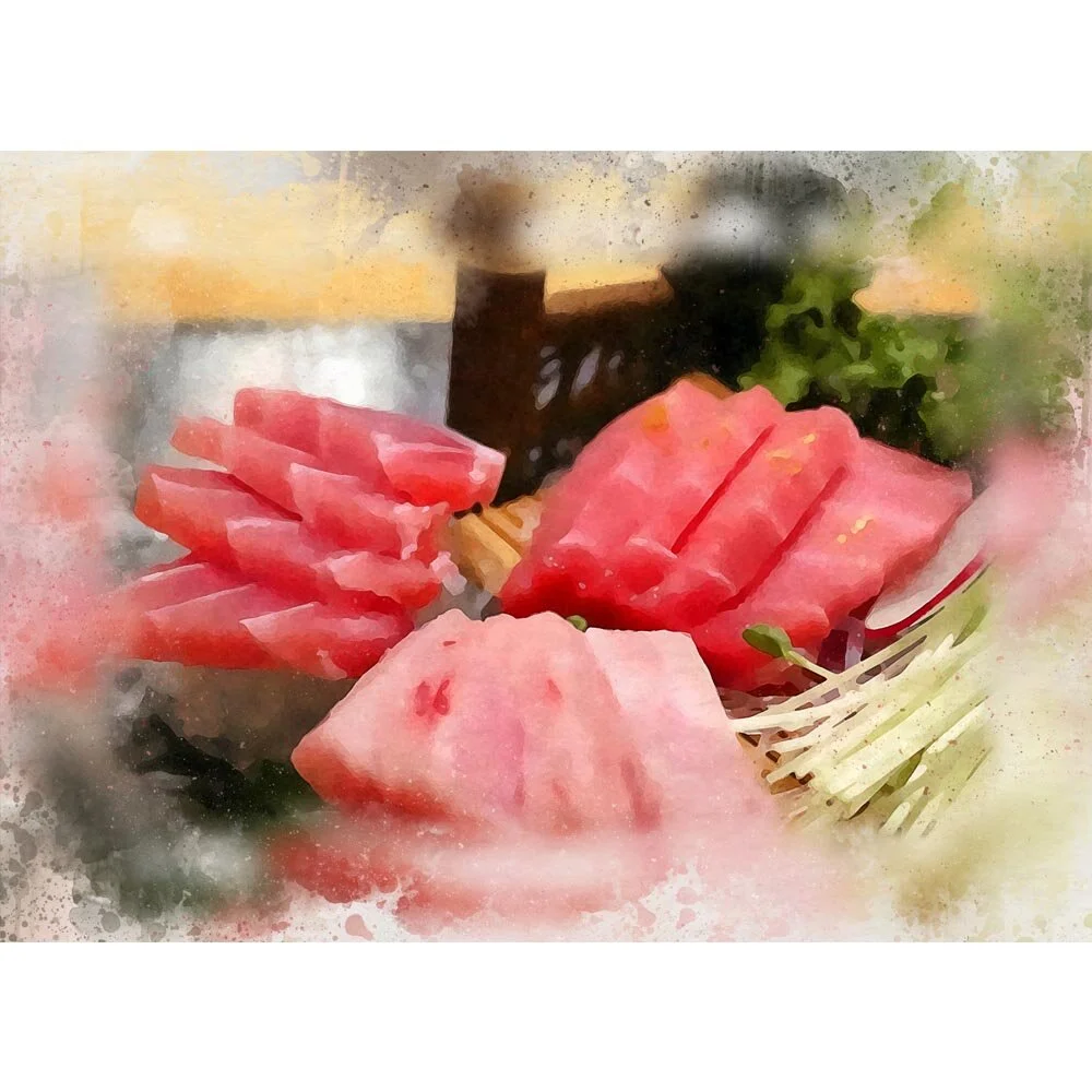 sashimi of 3 kinds of tuna abstract figurative print