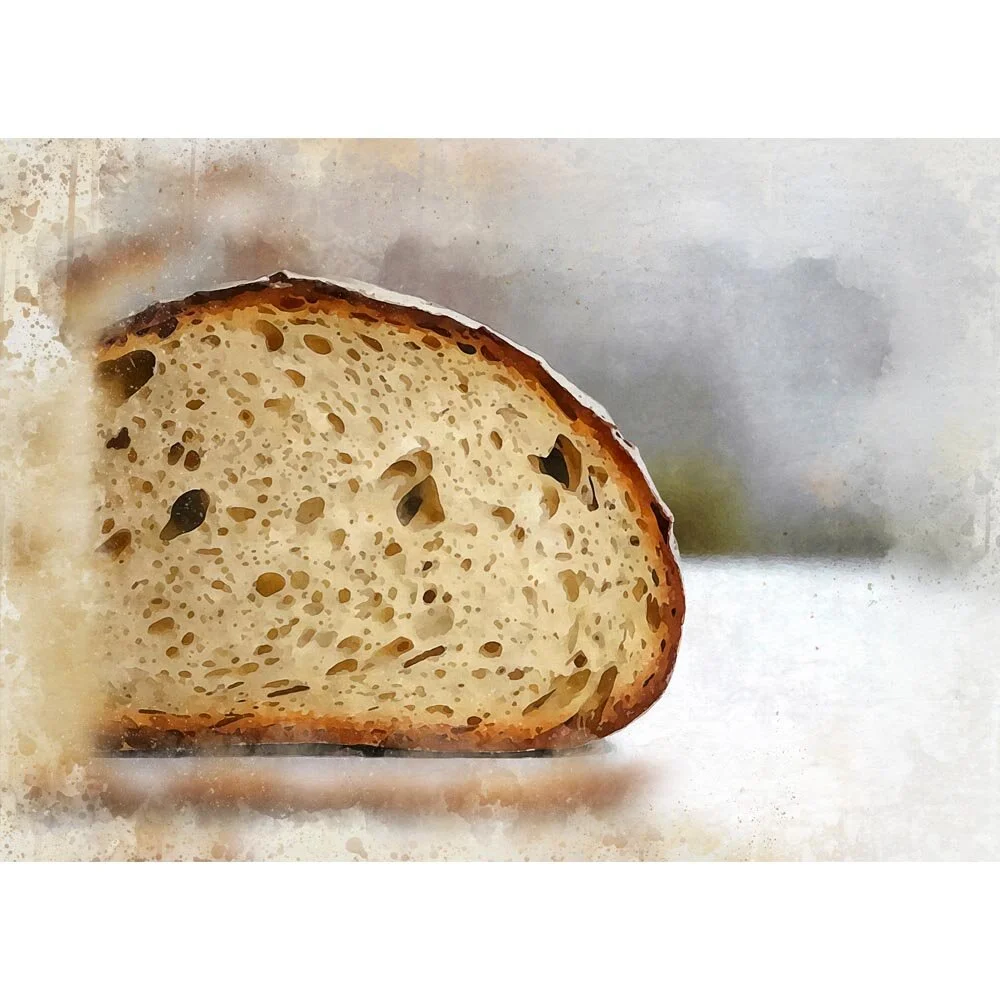 loaf of bread cut in half abstract figurative print