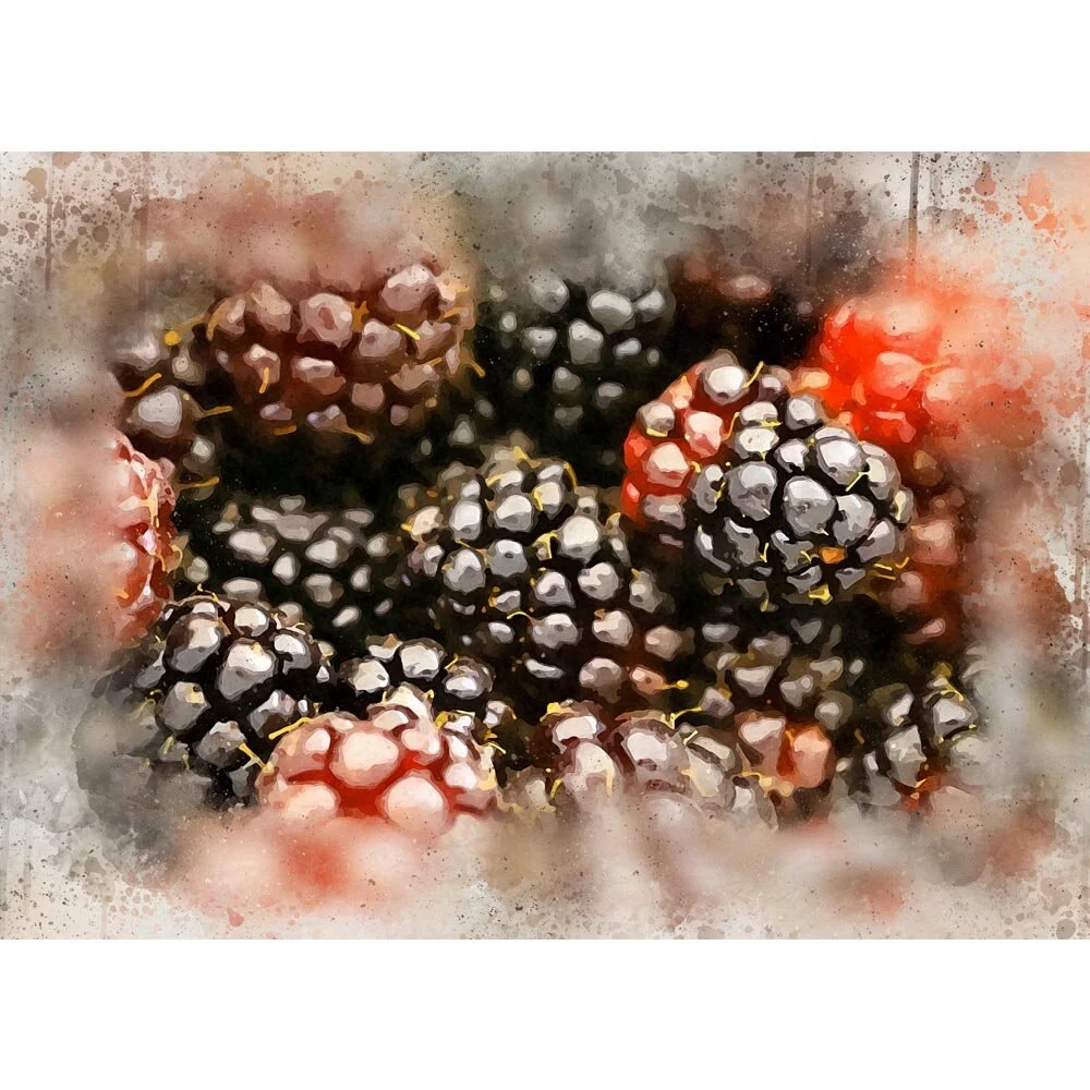 blackberries close-up abstract figurative print