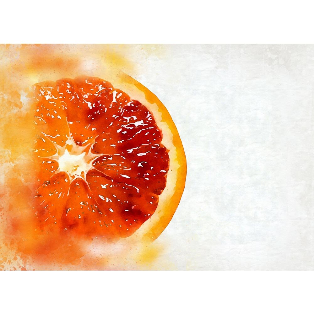 slice of a blood orange on white background abstract figurative print