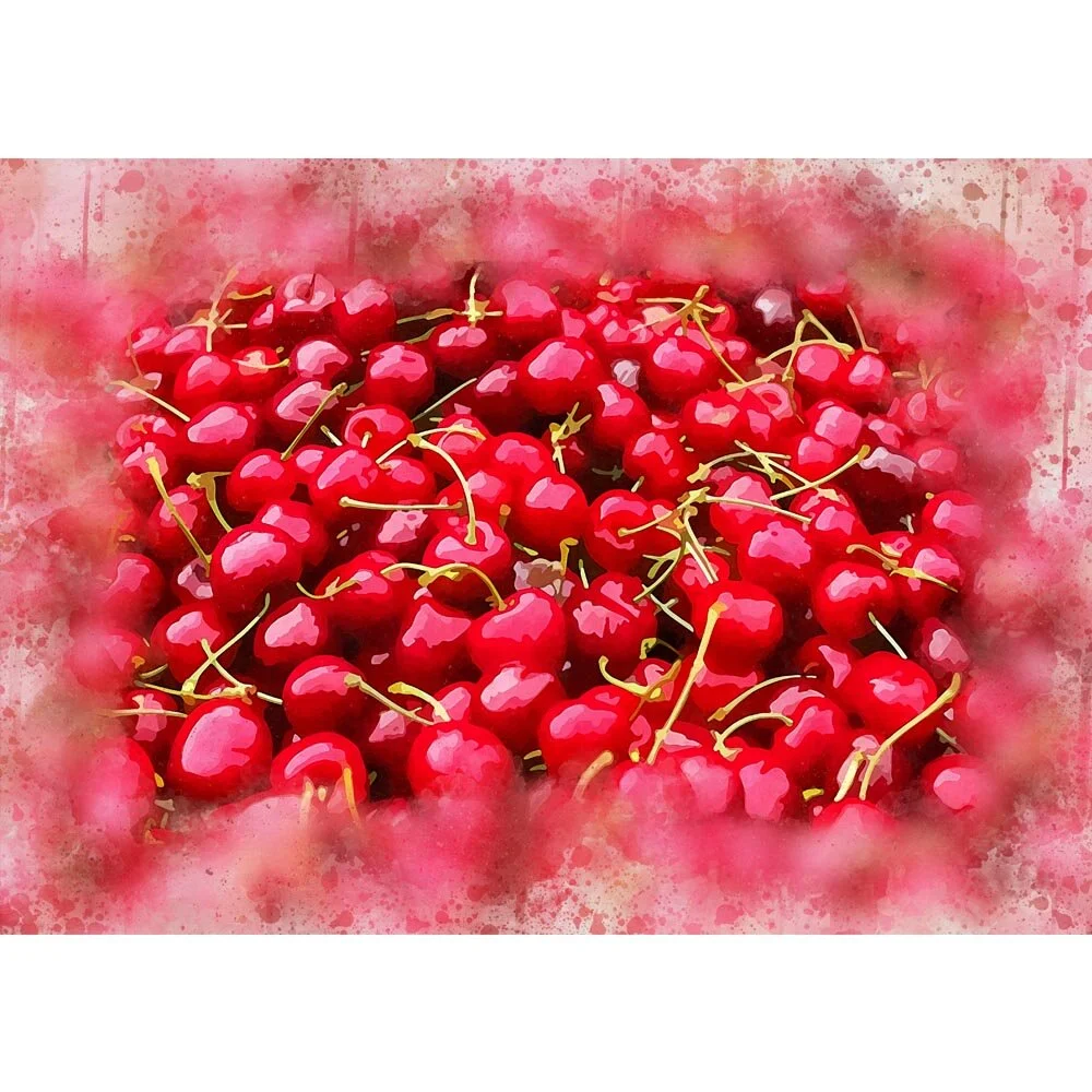 cherries with stems close-up abstract figurative print