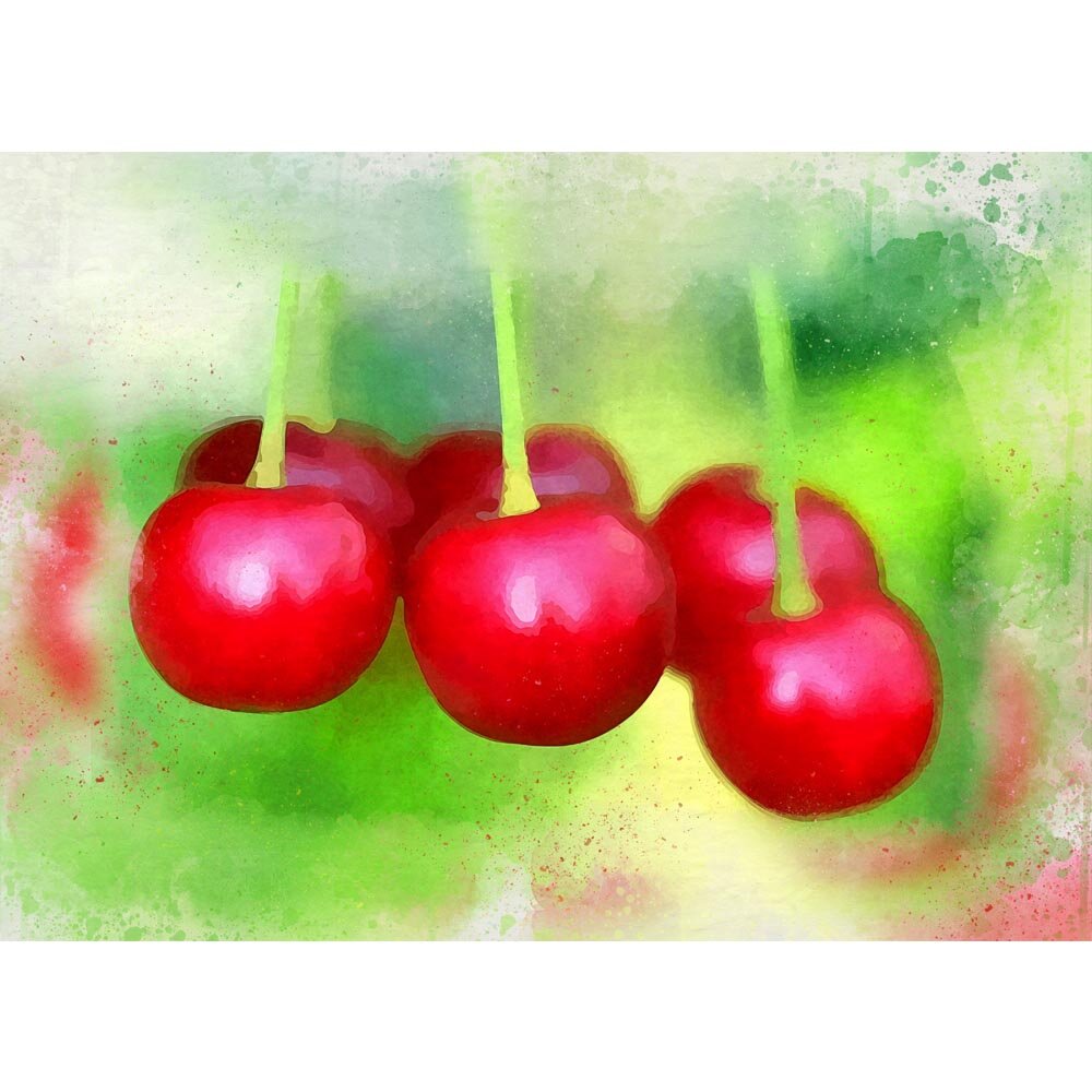 cherries hanging in a tree abstract figurative print