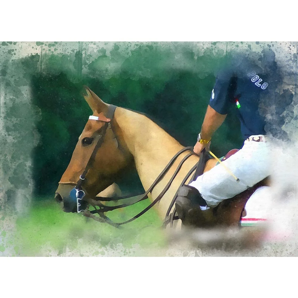 polo player on a buckskin horse abstract figurative print