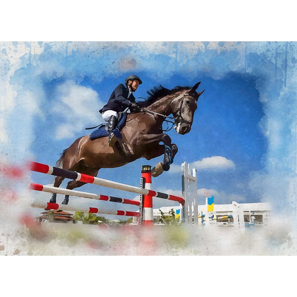 equestrian horse show jumping event abstract figurative print