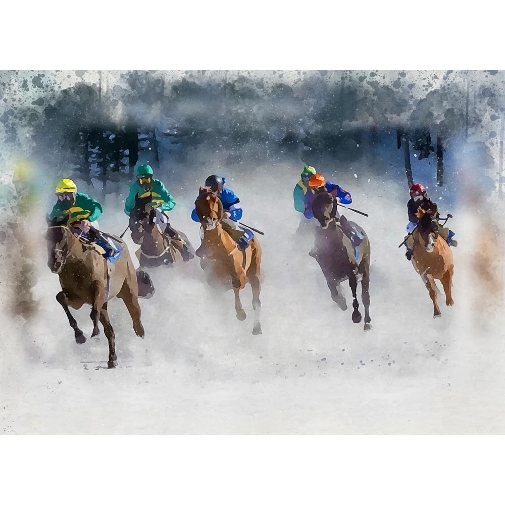 horse snow race in saint moritz switserland abstract figurative print