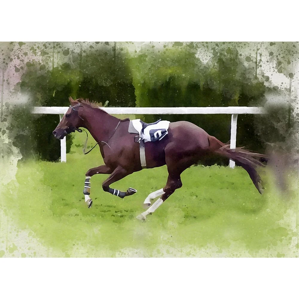 race horse missing jockey event abstract figurative print