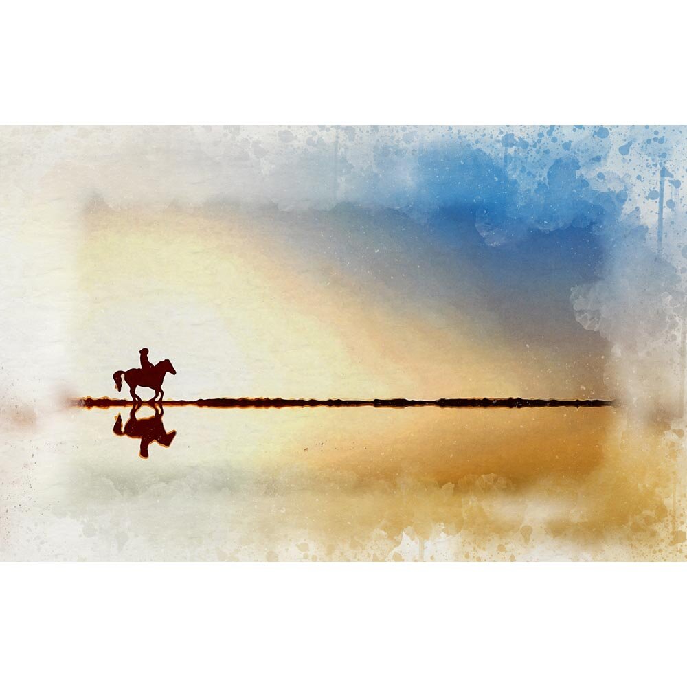 girl galloping along a shore silhouette abstract figurative print