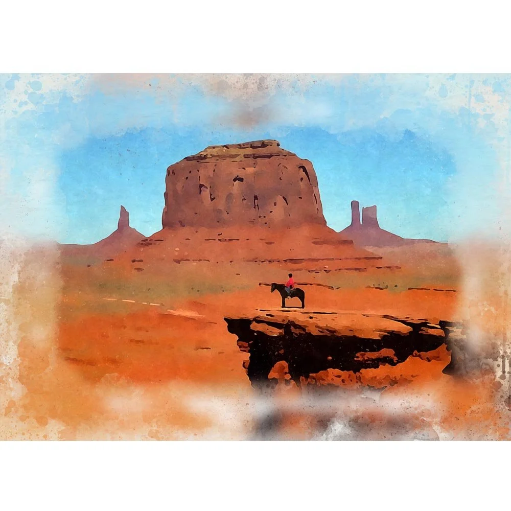 lone rider in the great outdoors of colorado abstract figurative print