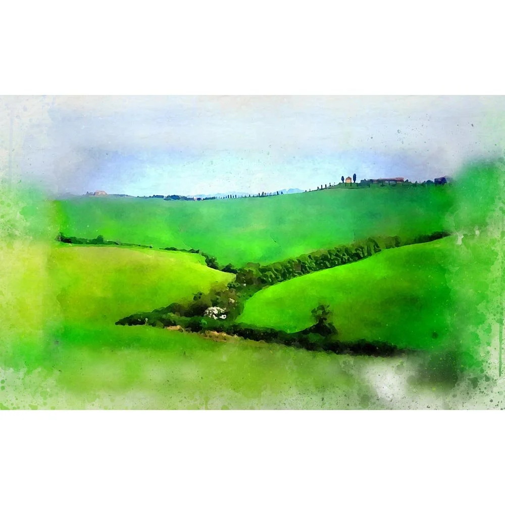 rolling green hills in tuscany abstract figurative painting print
