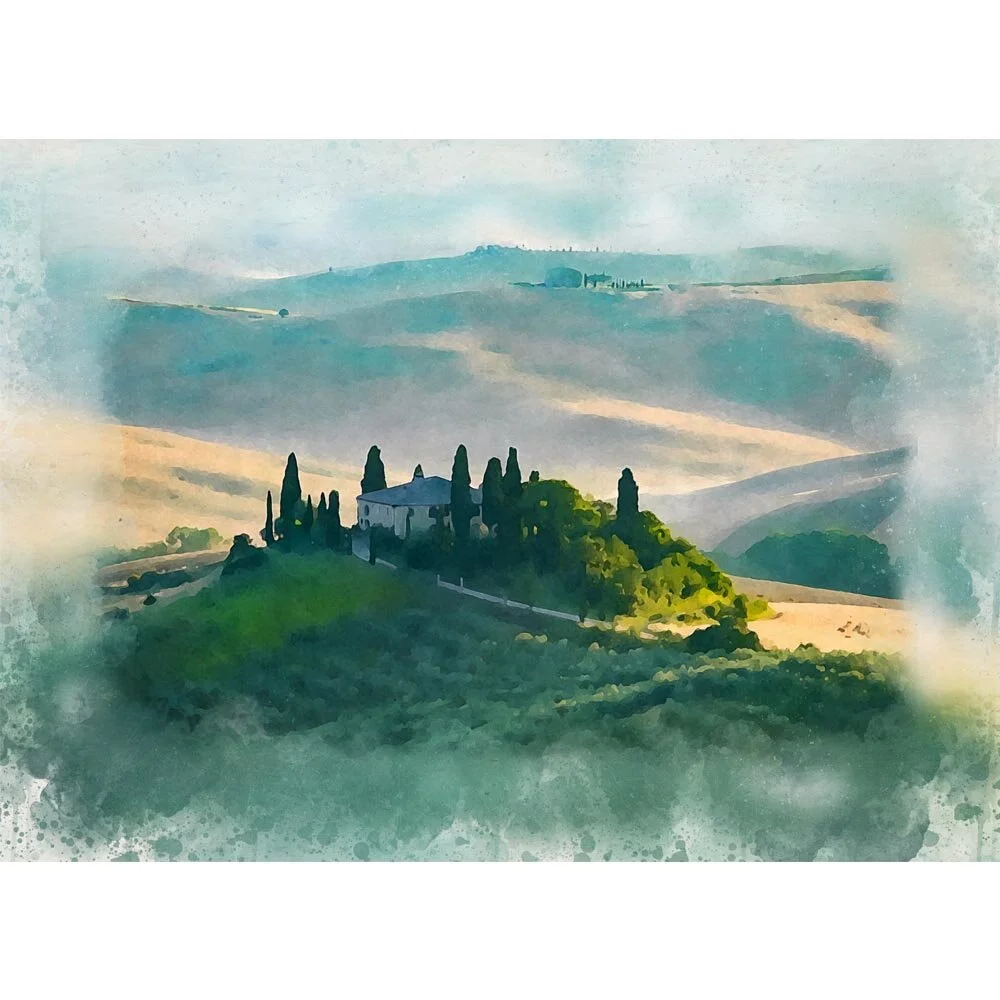 villa on a hill in tuscany abstract figurative painting print