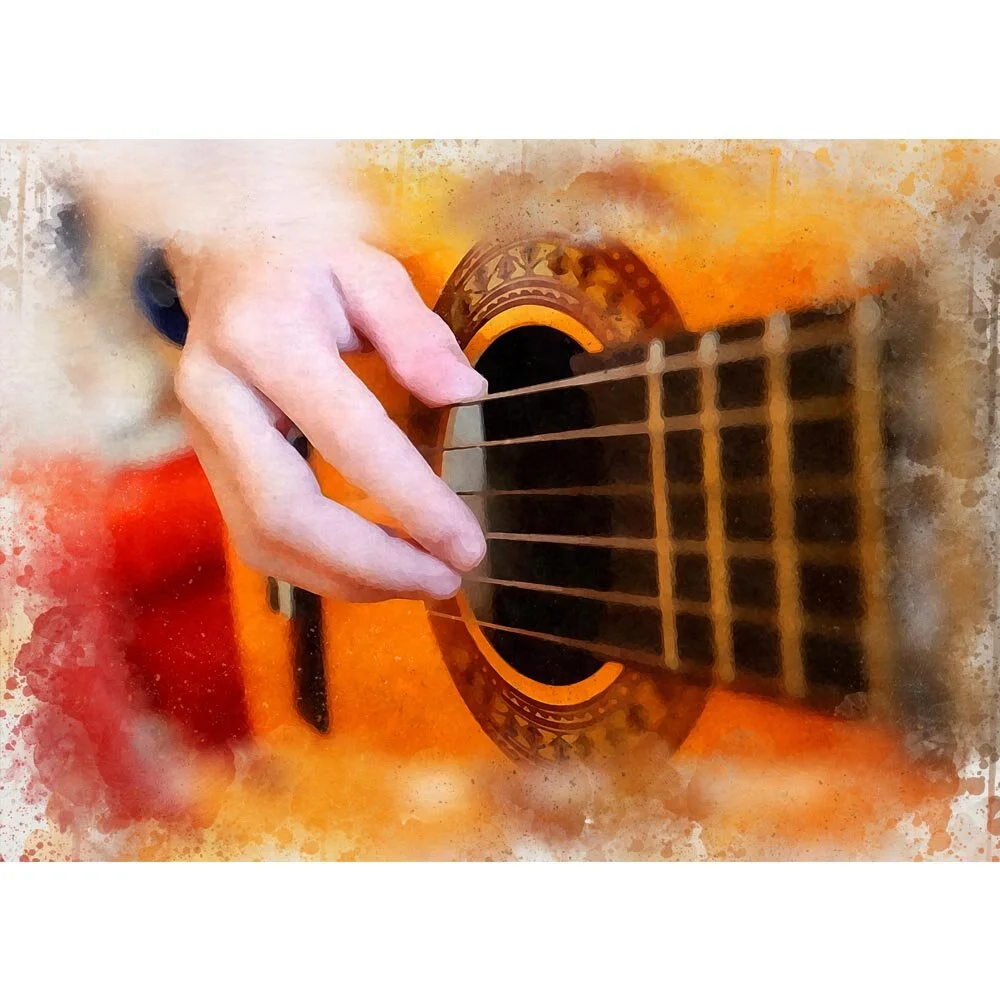 playing spanish acoustic guitar abstract figurative print