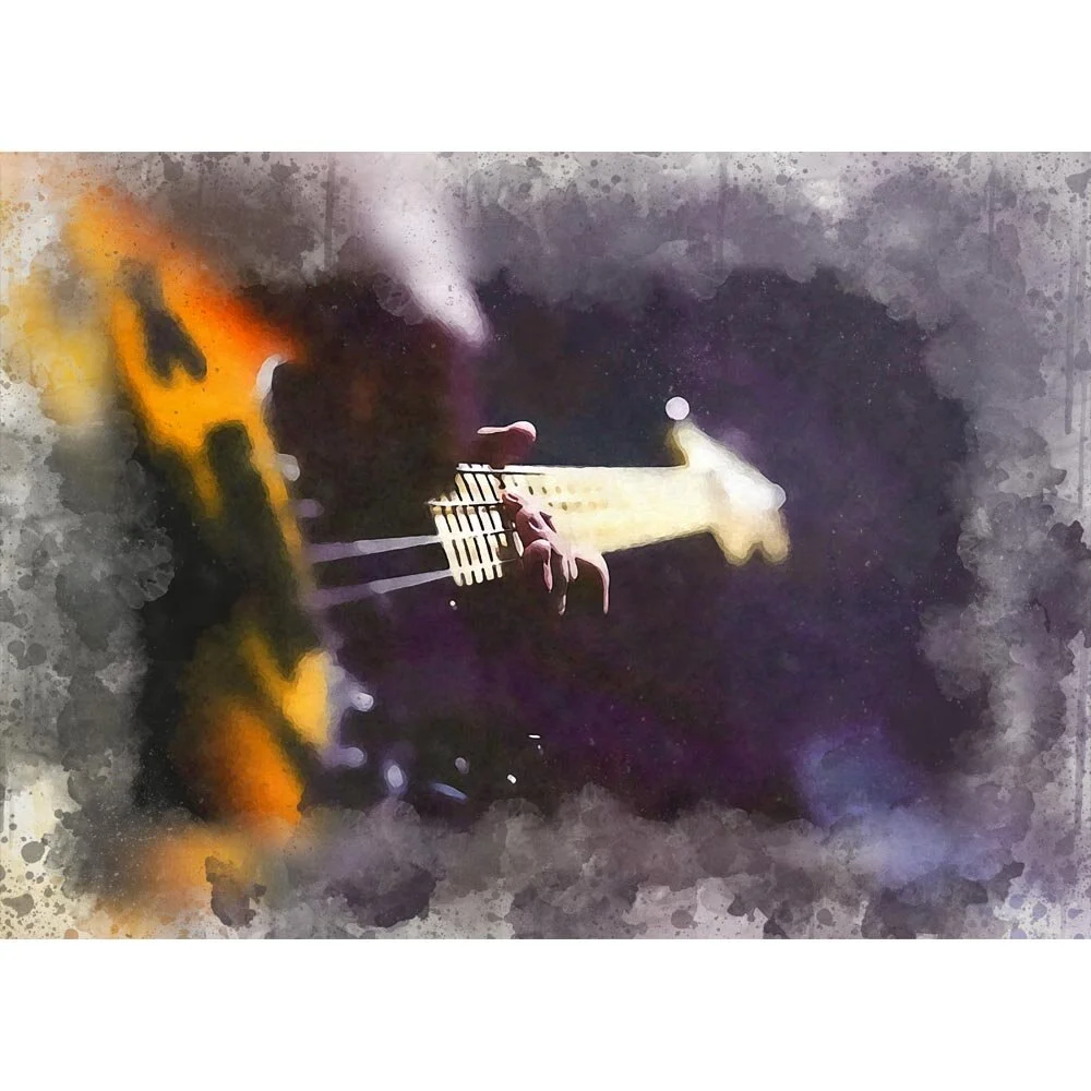 bass guitar player close up abstract figurative print