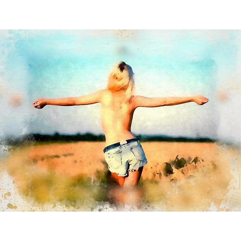 blonde woman topless in a wheat field abstract figurative painting print