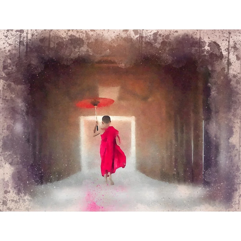 young chinese buddhist student abstract figurative painting