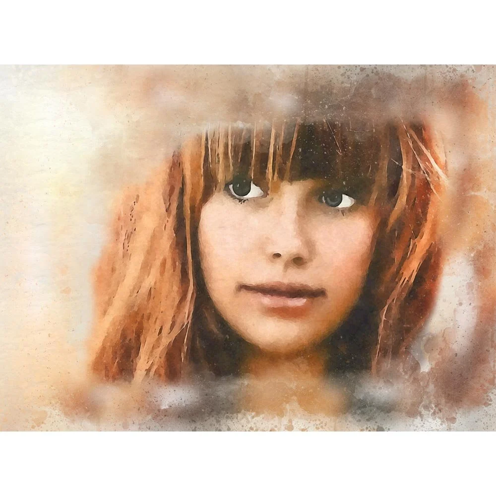 cute girl with red hair freckles abstract figurative print