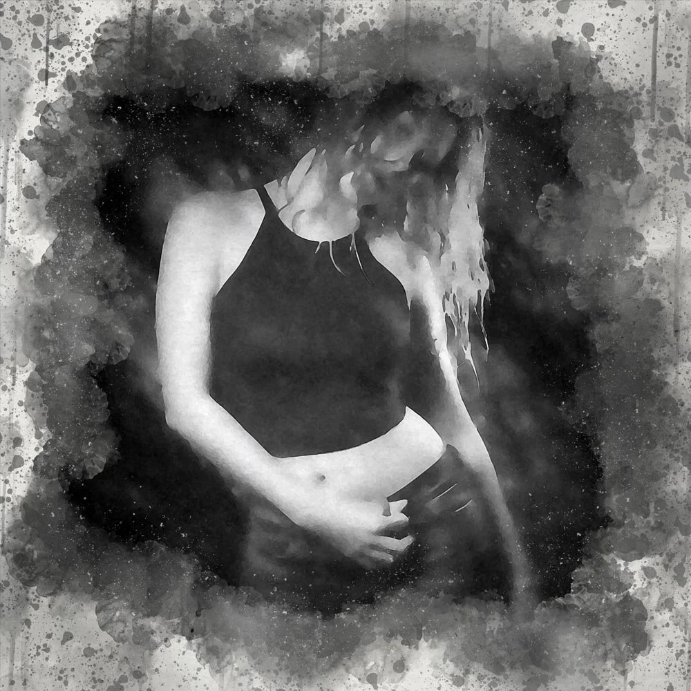 young woman posing seductively black &amp; white abstract figurative print