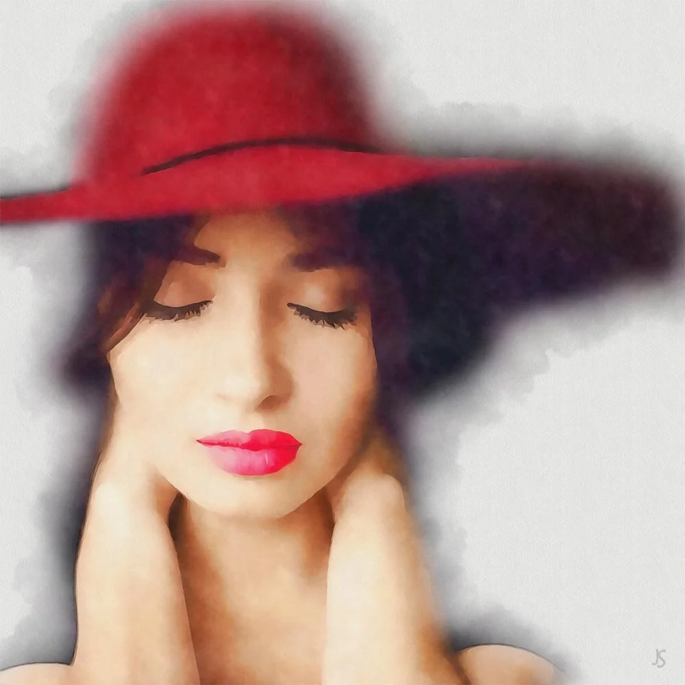 the woman with the red hat I abstract figurative print