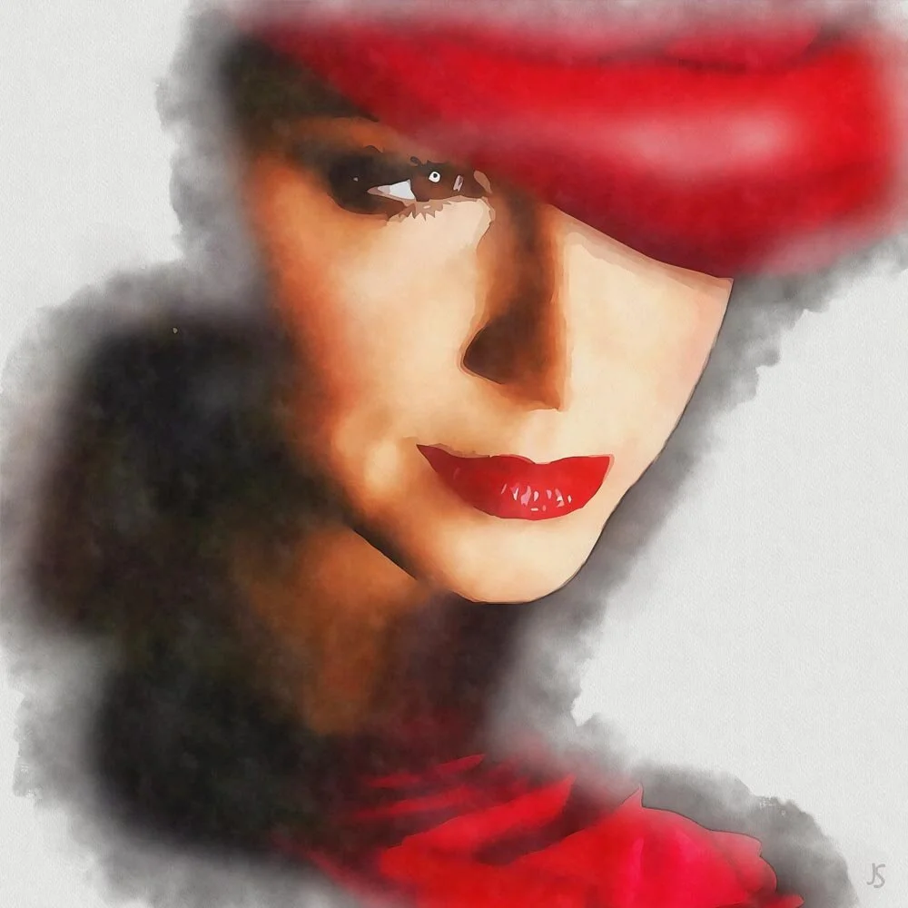 the woman with the red hat III abstract figurative print