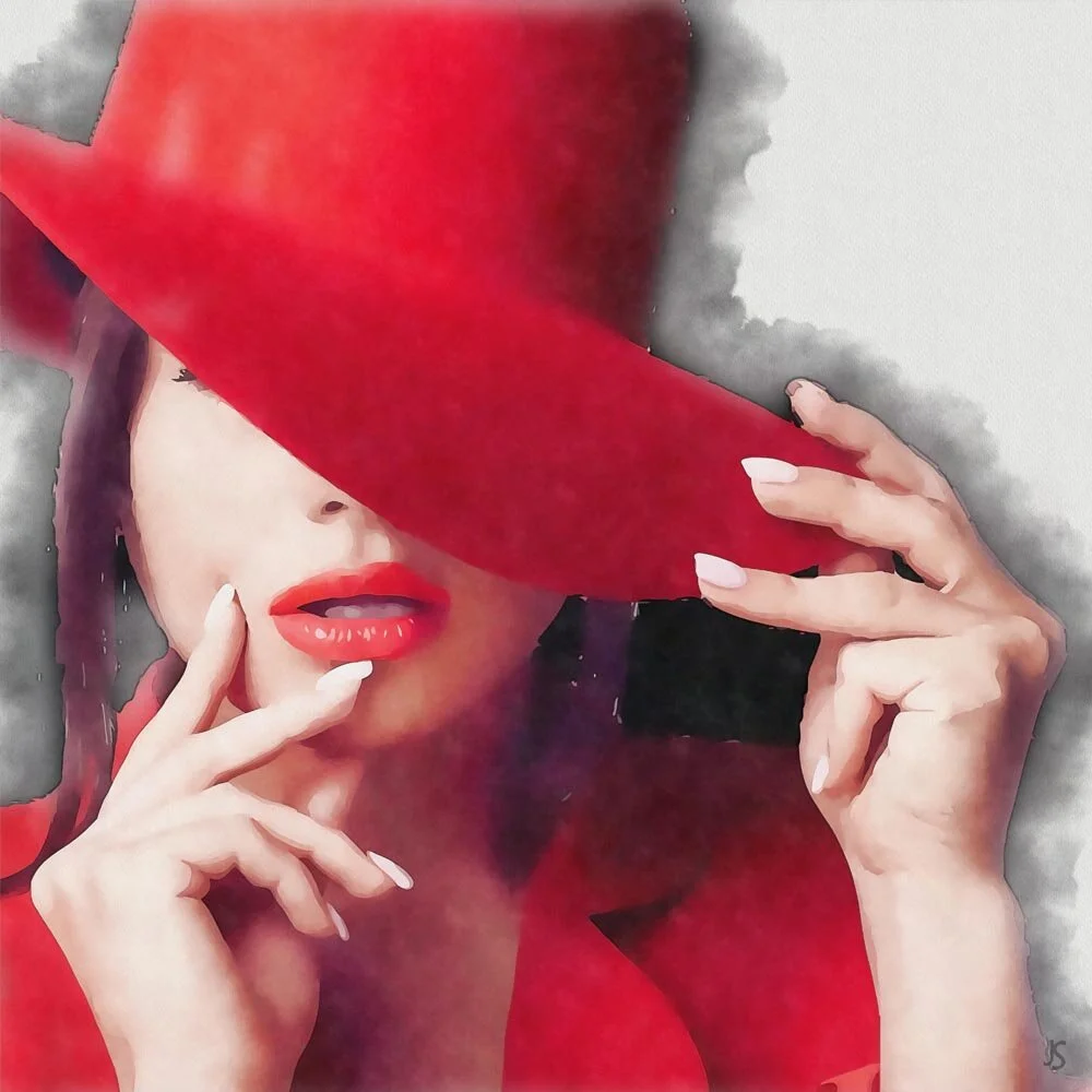 the woman with the red hat IV abstract figurative print