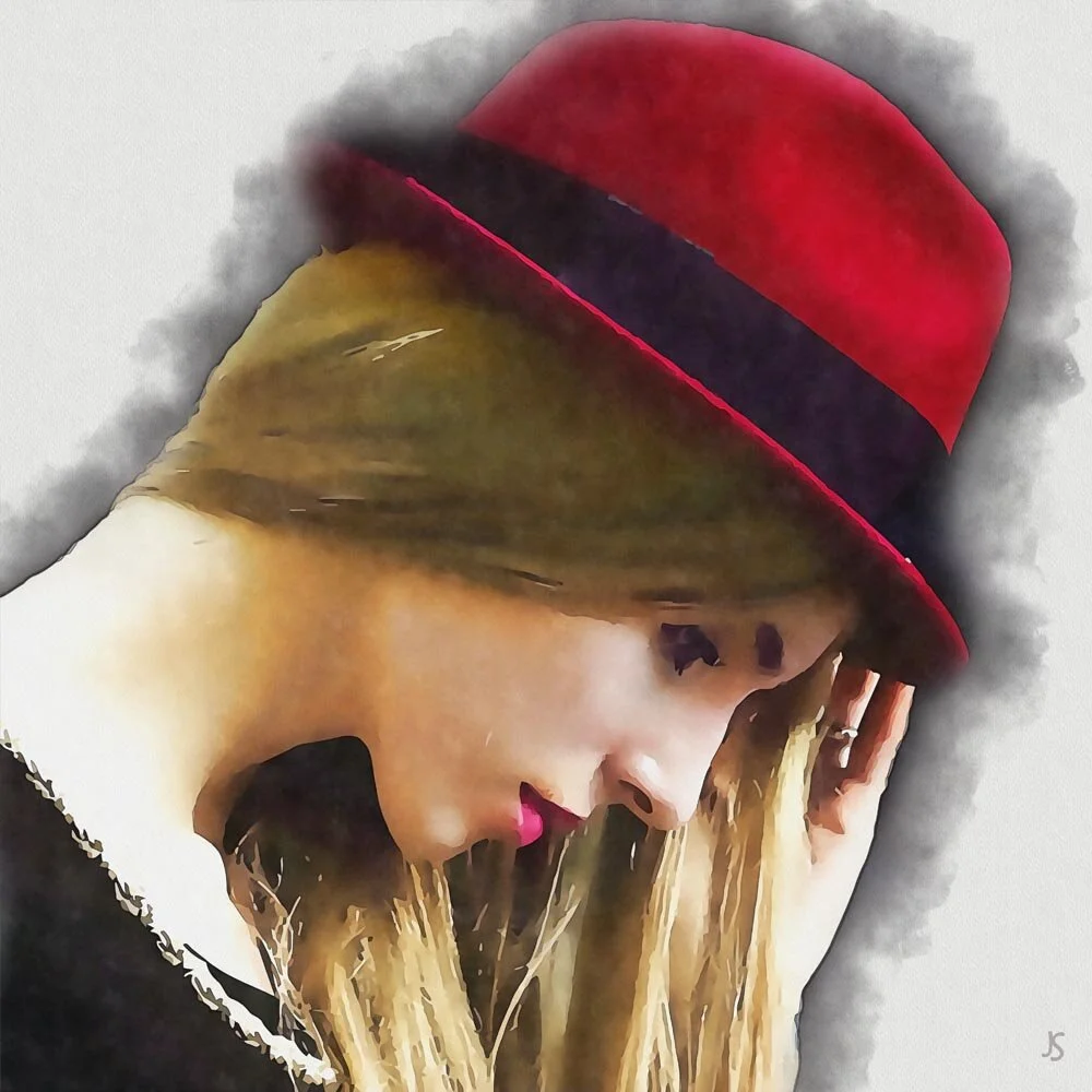 the woman with the red hat VI abstract figurative print