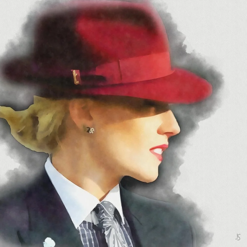 the woman with the red hat VII abstract figurative print
