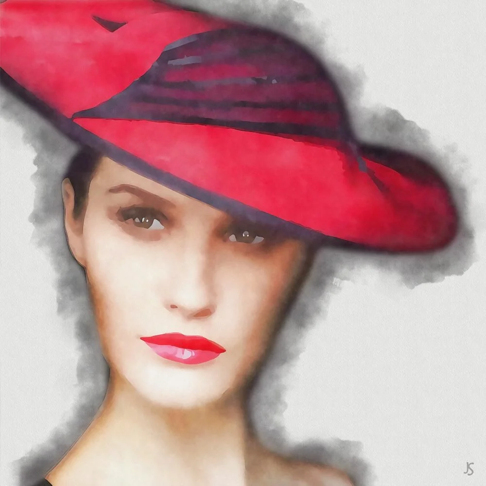 the woman with the red hat VIII abstract figurative print