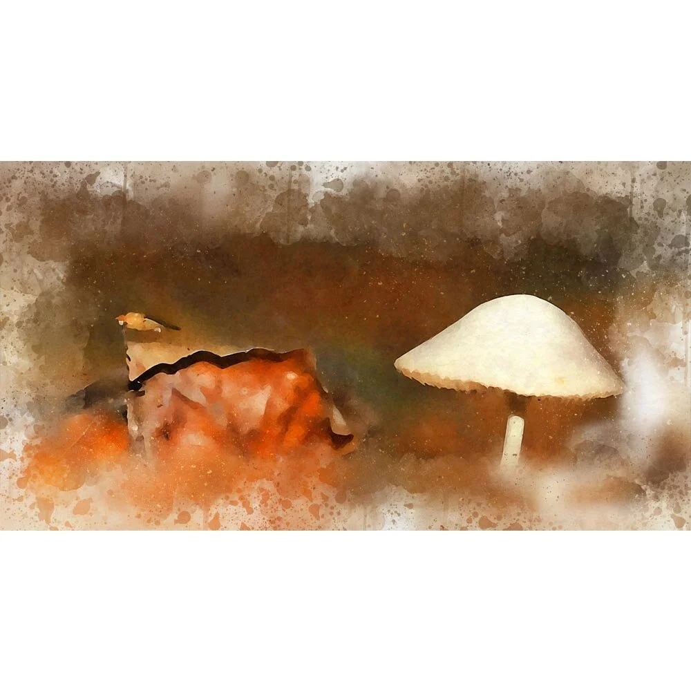 mushroom and leaves autumn abstract figurative print