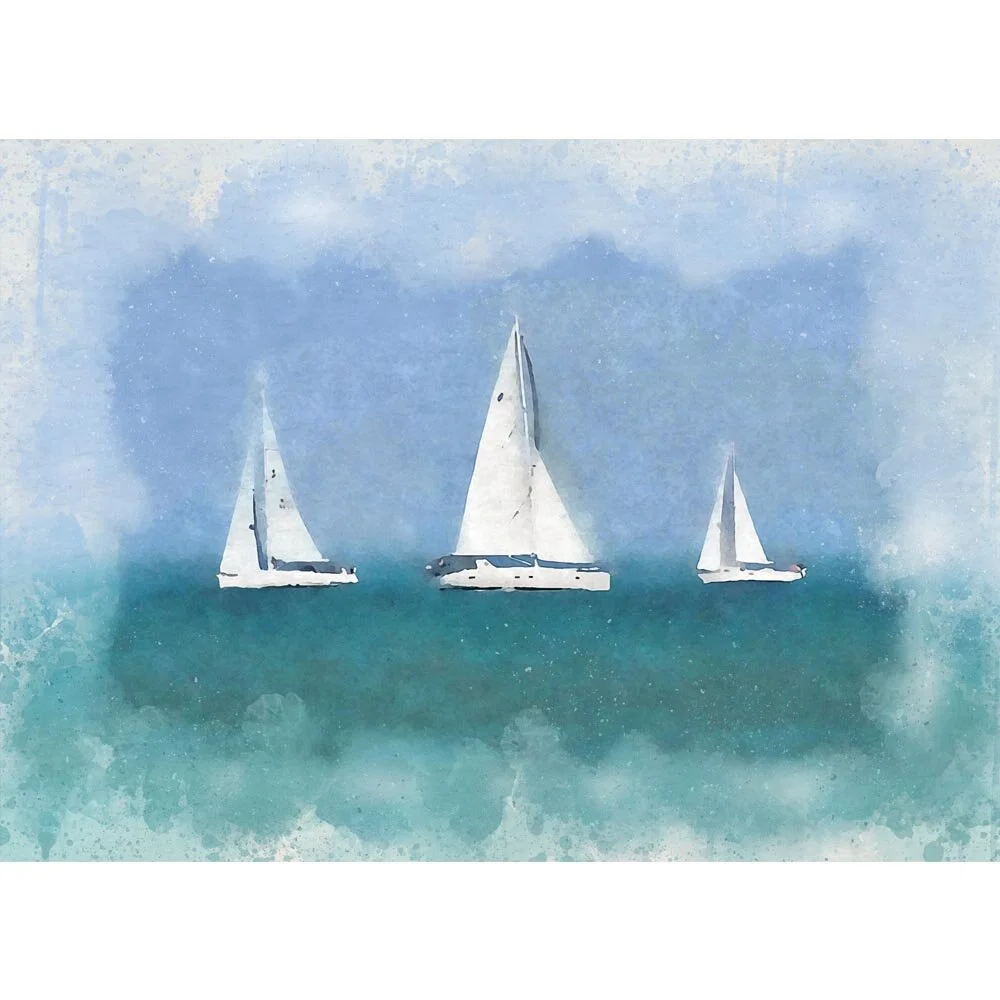 three sailboats cruising abstract figurative print