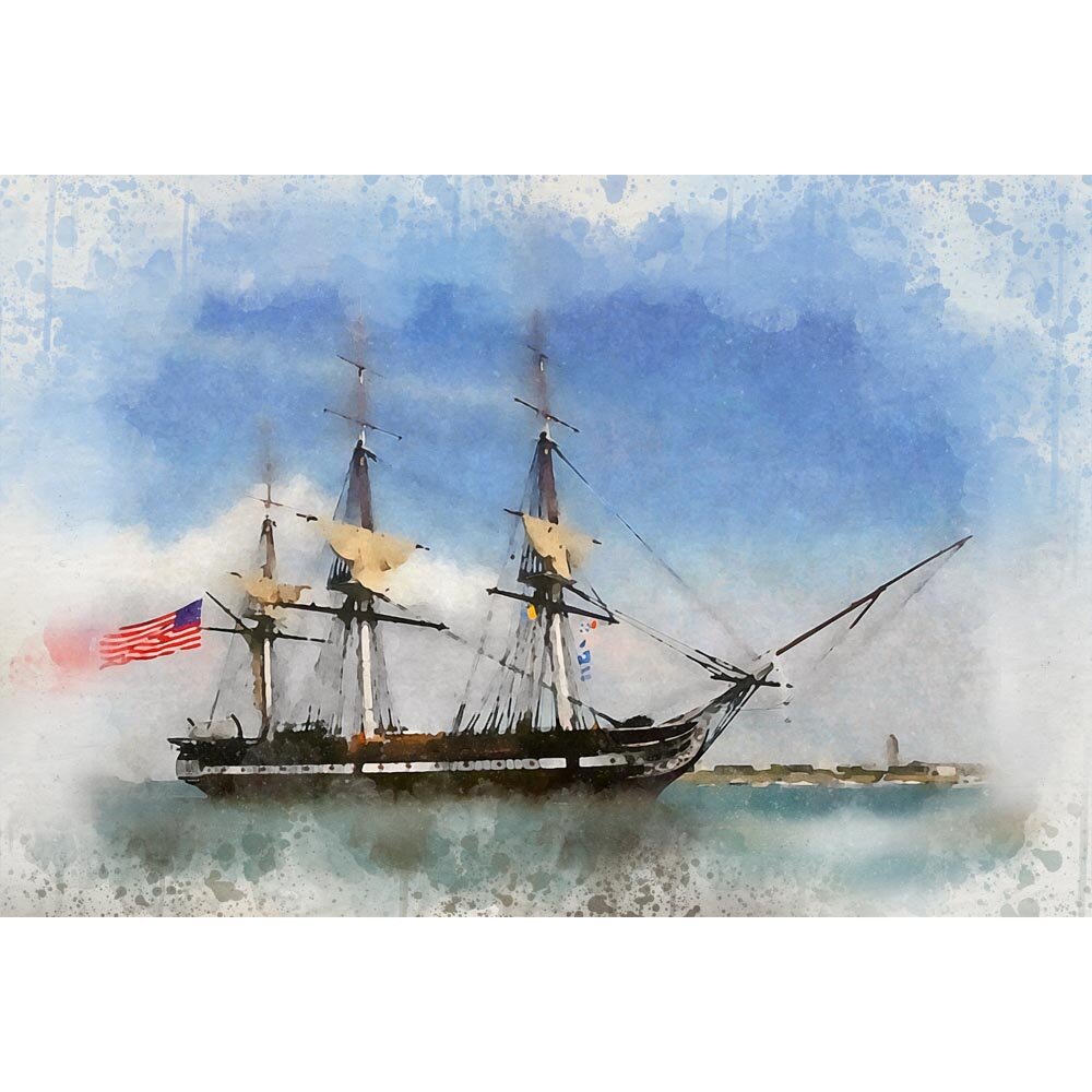 historic sailing ship constitution leaving harbour abstract figurative print