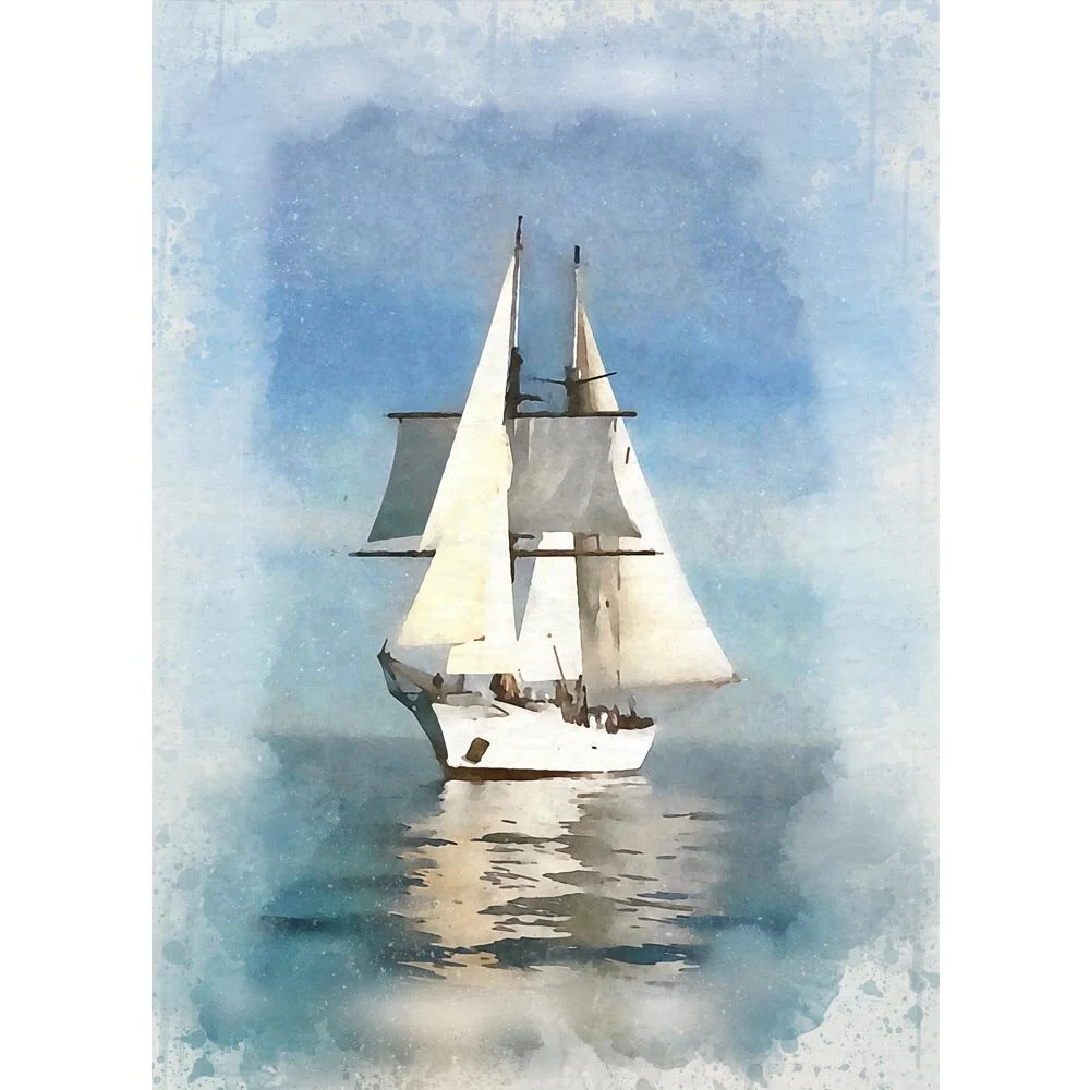 historic two masted clipper at sea abstract figurative print