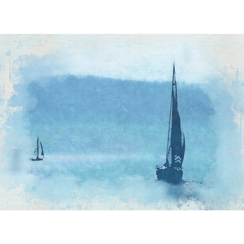 sailboats at sea monochromatic abstract figurative print