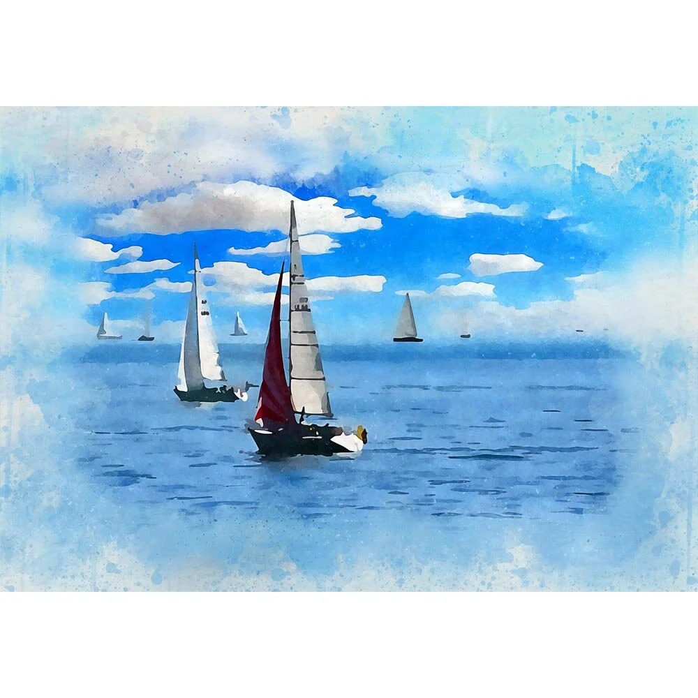 sail regatta at sea abstract figurative print