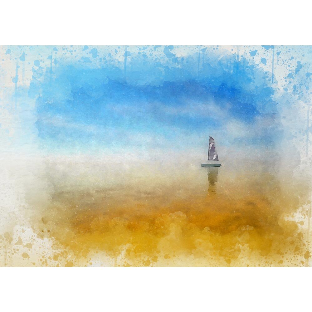 empty dinghy near the beach abstract figurative print
