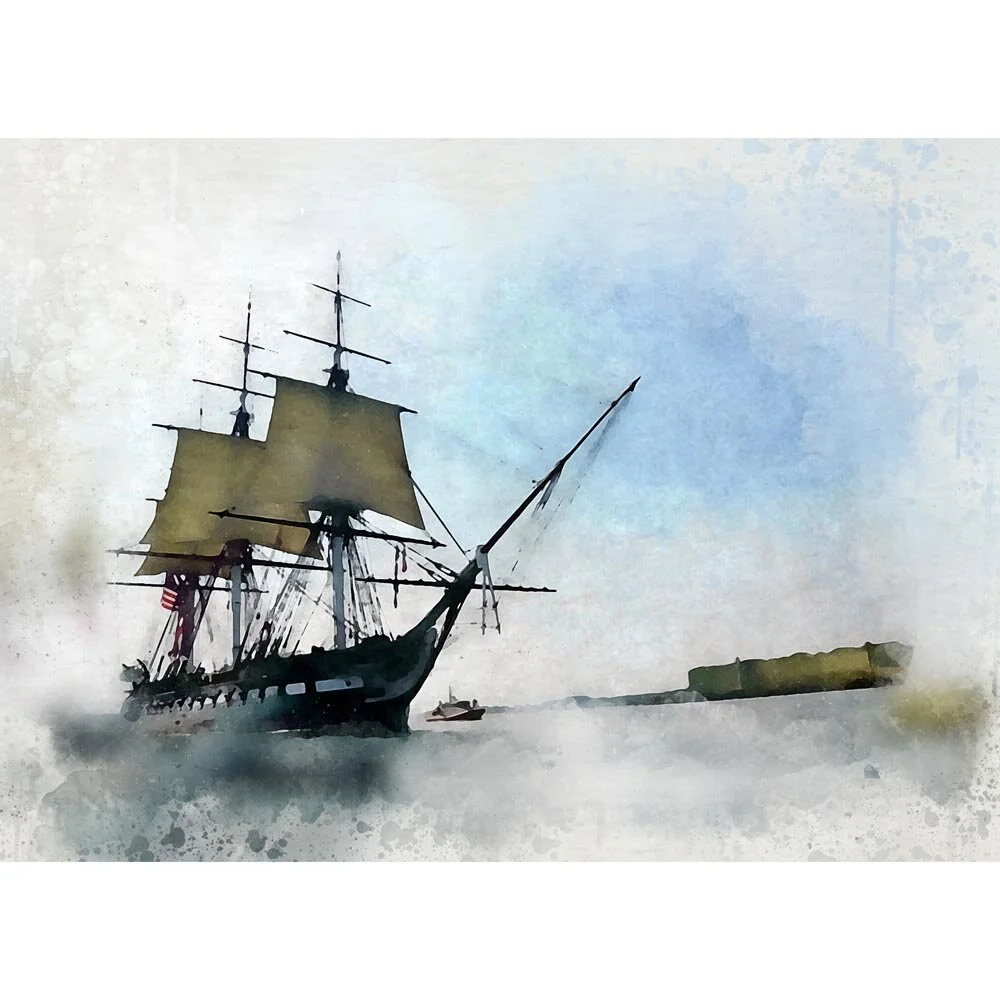 historic sailing ship constitution leaving harbour abstract figurative print