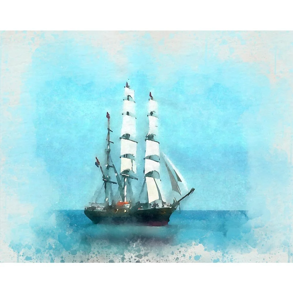 historic three masted sailing ship at sea abstract figurative print