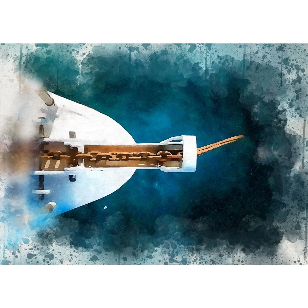 boat anchor chain deep blue sea birdseye abstract figurative  print