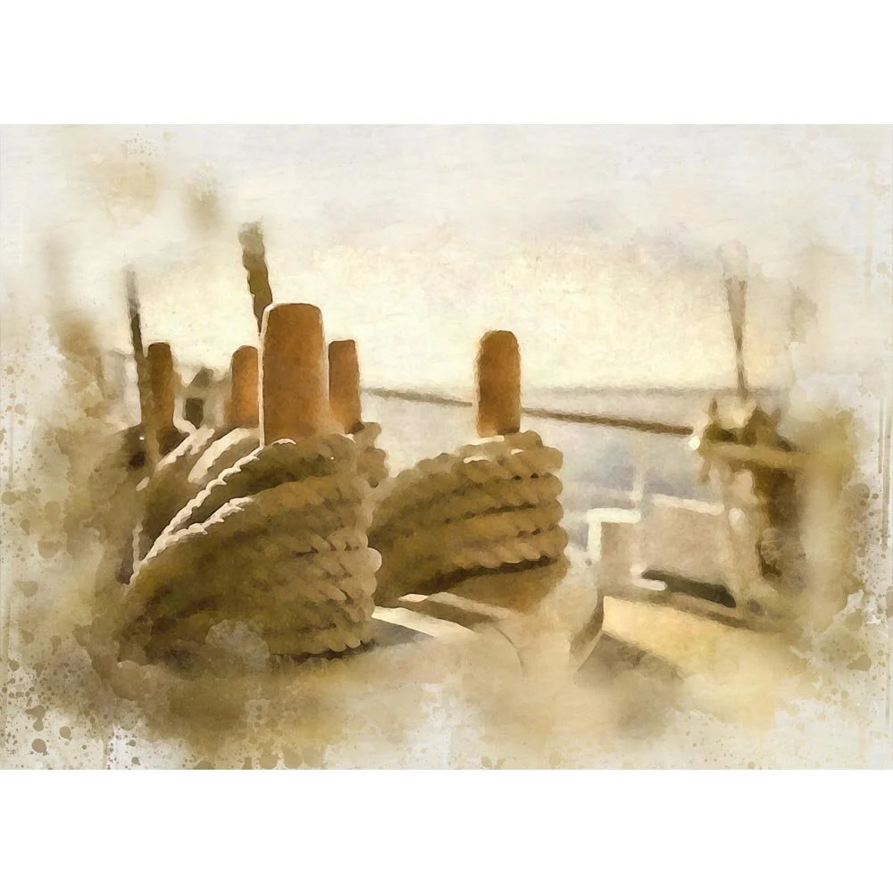 ropes and pegs on a sailing vessel abstract figurative print
