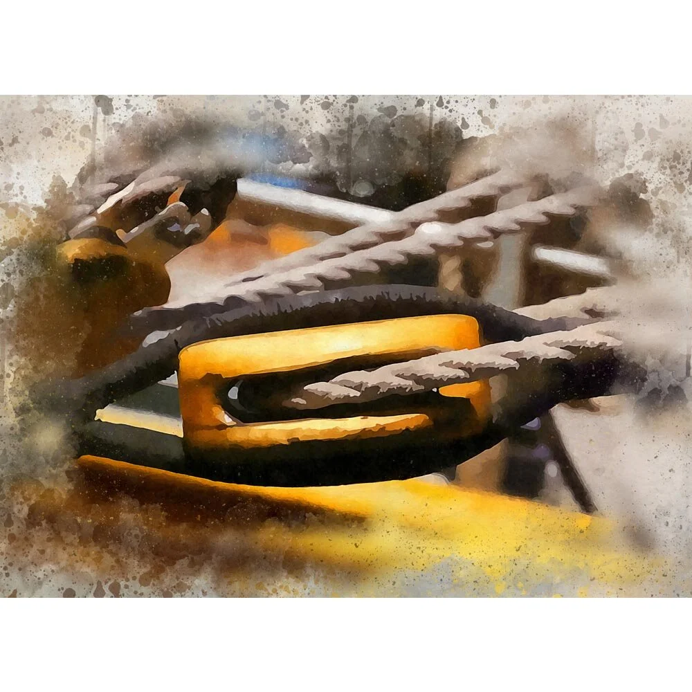 ropes and pulleys on a sailing vessel abstract figurative print
