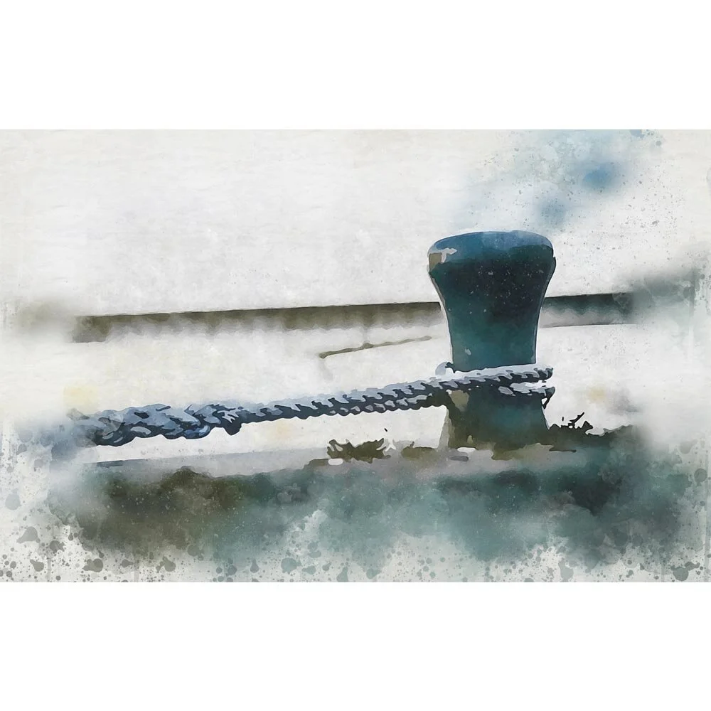 mouring rope on a harbour bollard abstract figurative print